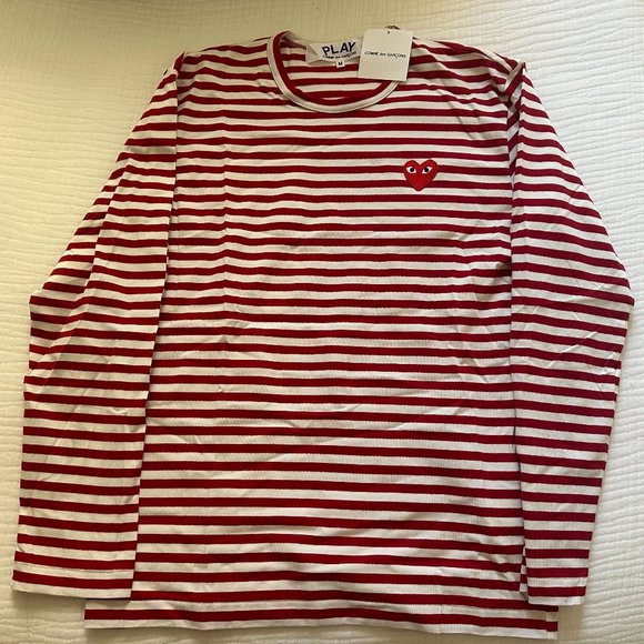 COMME DES GARCONS - Men's Striped T-Shirt with Small Heart - Picture 7 of 8
